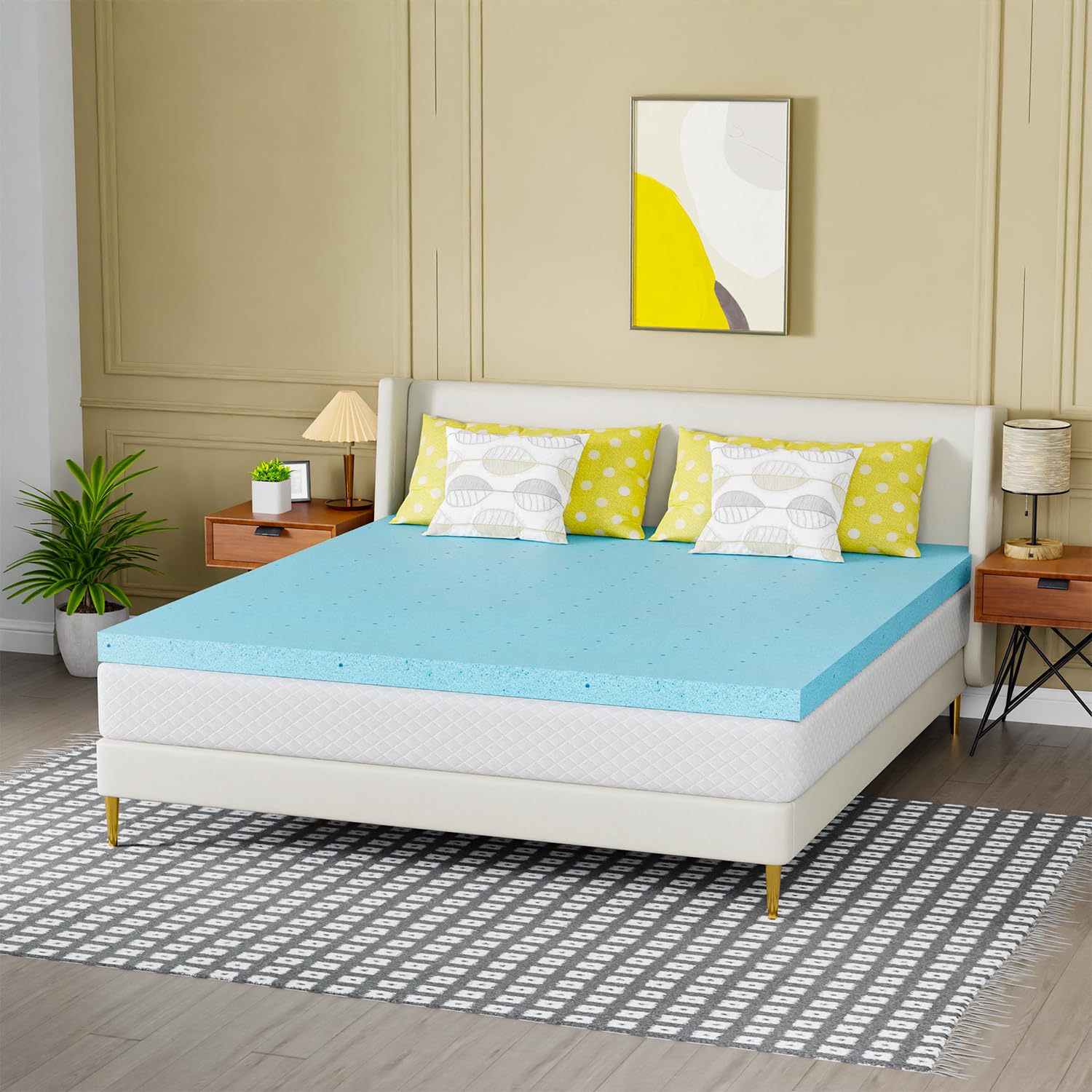 PayLessHere 3 Inch Gel Memory Foam Mattress Topper/Cooling Gel Infused Mattress Topper/CertiPUR-US Certified, King Blue